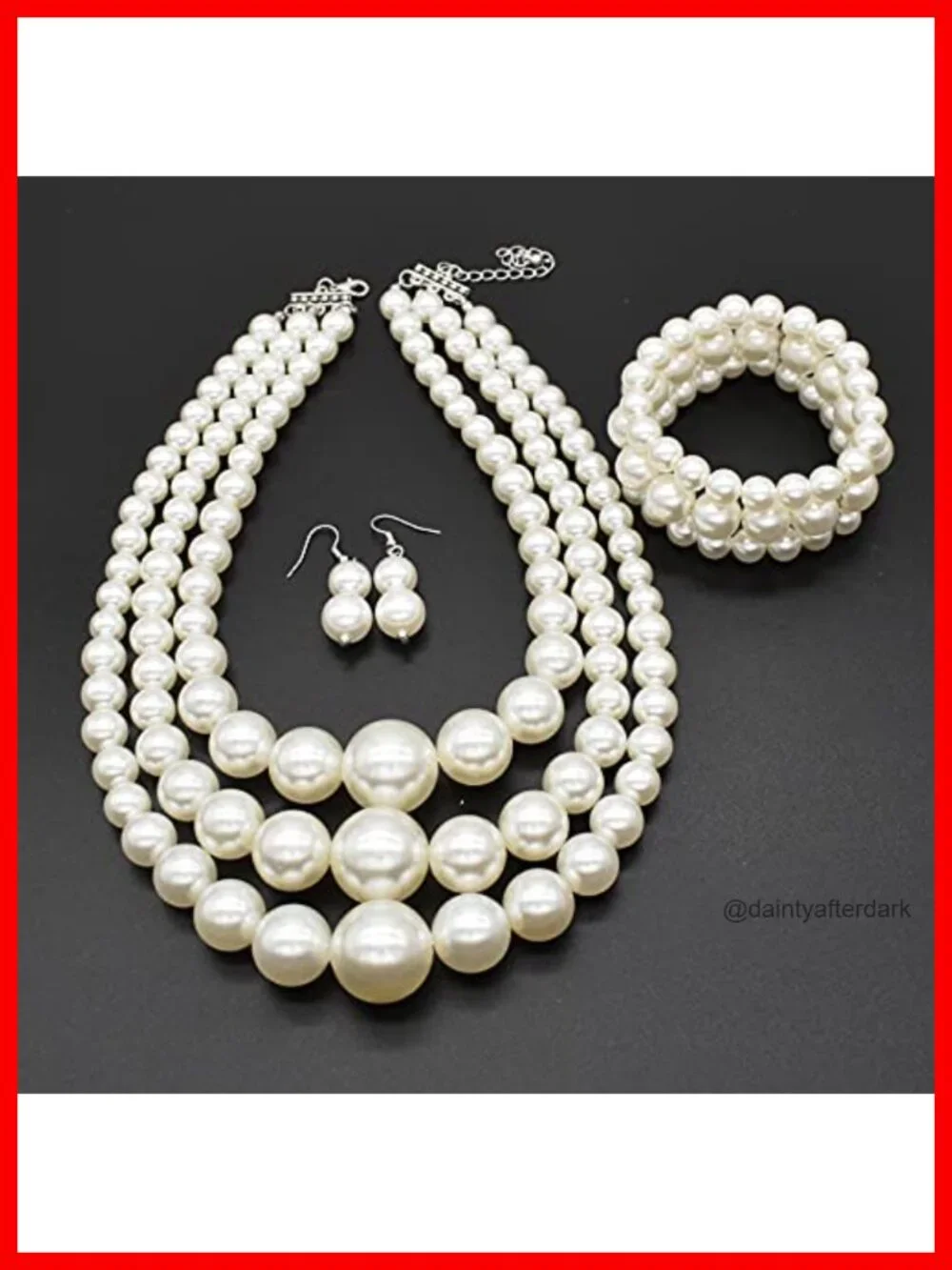 Chunky Faux Pearl Necklace and Earring Set - 1920s Gatsby Accessories